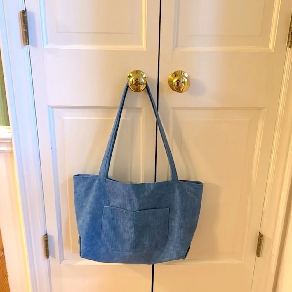Corduroy Bag NEW ! Interior Pocket Shoulder Straps in Clay Blue